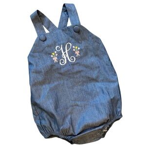Bayou Blanks “H” Monogrammed Baby Bubble Romper